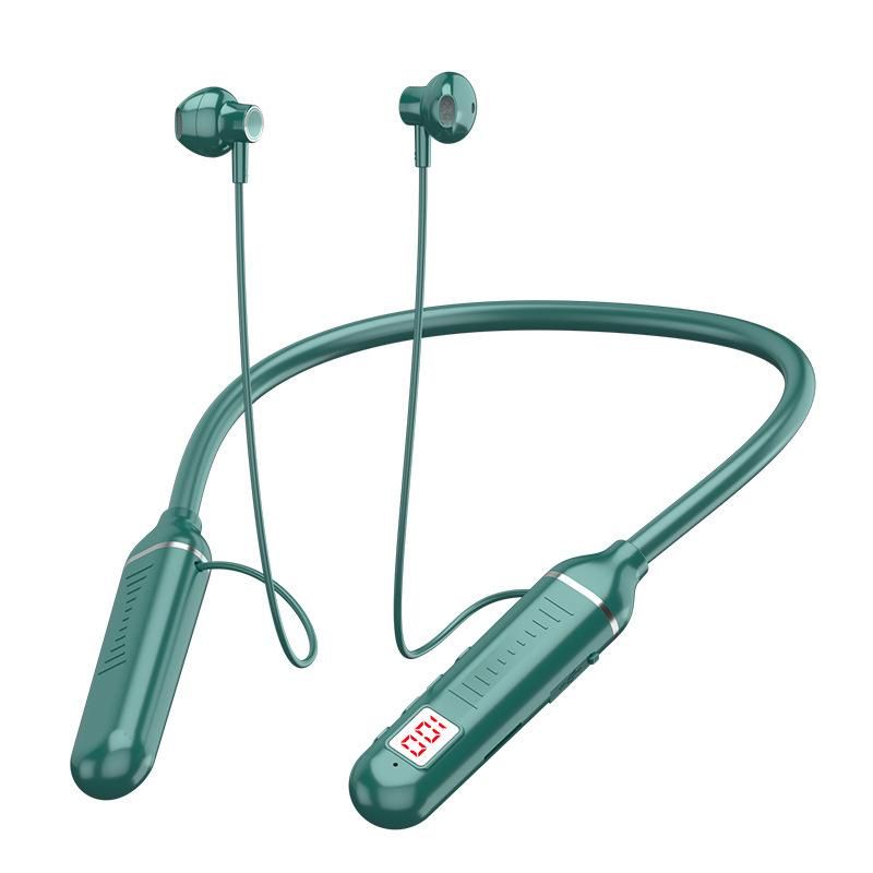 Bluetooth headset hanging neck digital display mobile phone headset Green