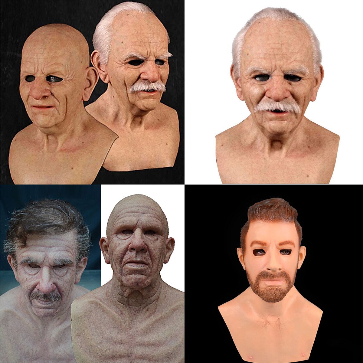 Latex Old Man Cover Male Disguise Costume Halloween Cosplay Party Cover A