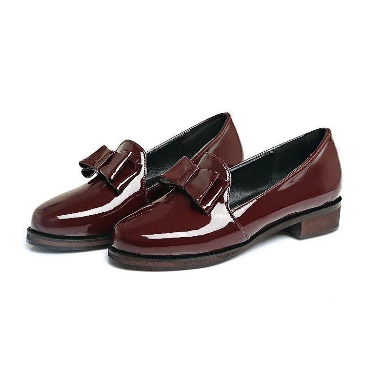 Low Flat Cover Shoes With Bow-WINE