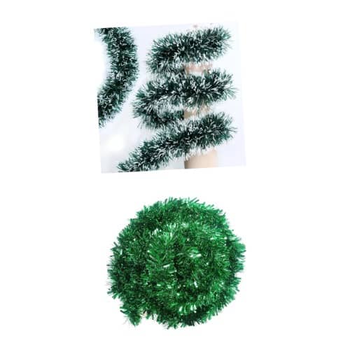 Tinsel Garland For Decoration - 3 Green And 3 Snowedged - 6 Pieces