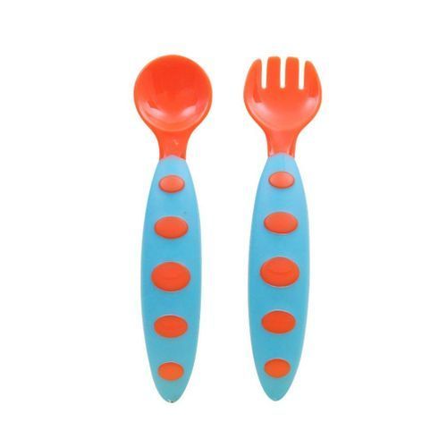 2PCS/SET Double Color Baby Spoons Fork Soft Silico