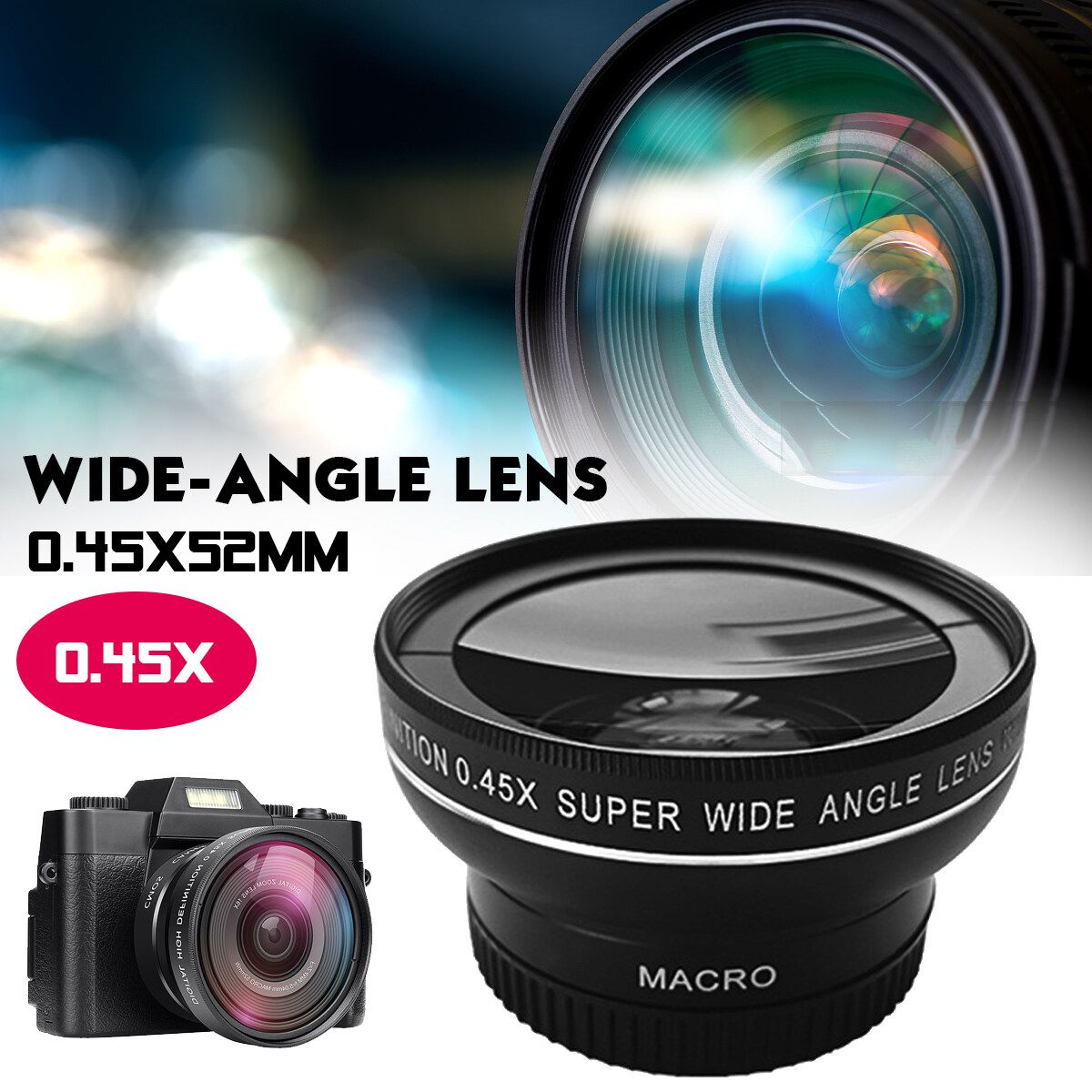 0.45 X 52mm Wide Angle Camera Lens For Nikon Coolpix D3100 D5600 D3400 37-52mm
