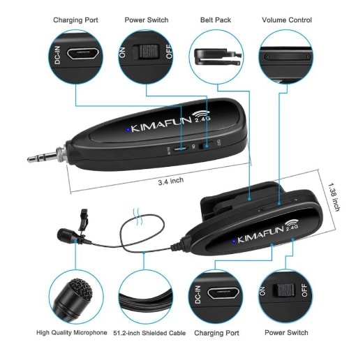 Lavalier Wireless Mini Microphone - 30-50m  -2.4g -Black