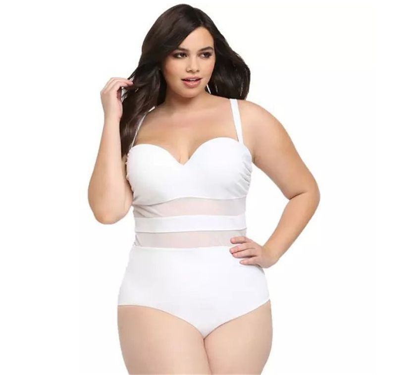 2019 Sexy Mesh Plus Size Swimwear Women One Piece Swimsuit