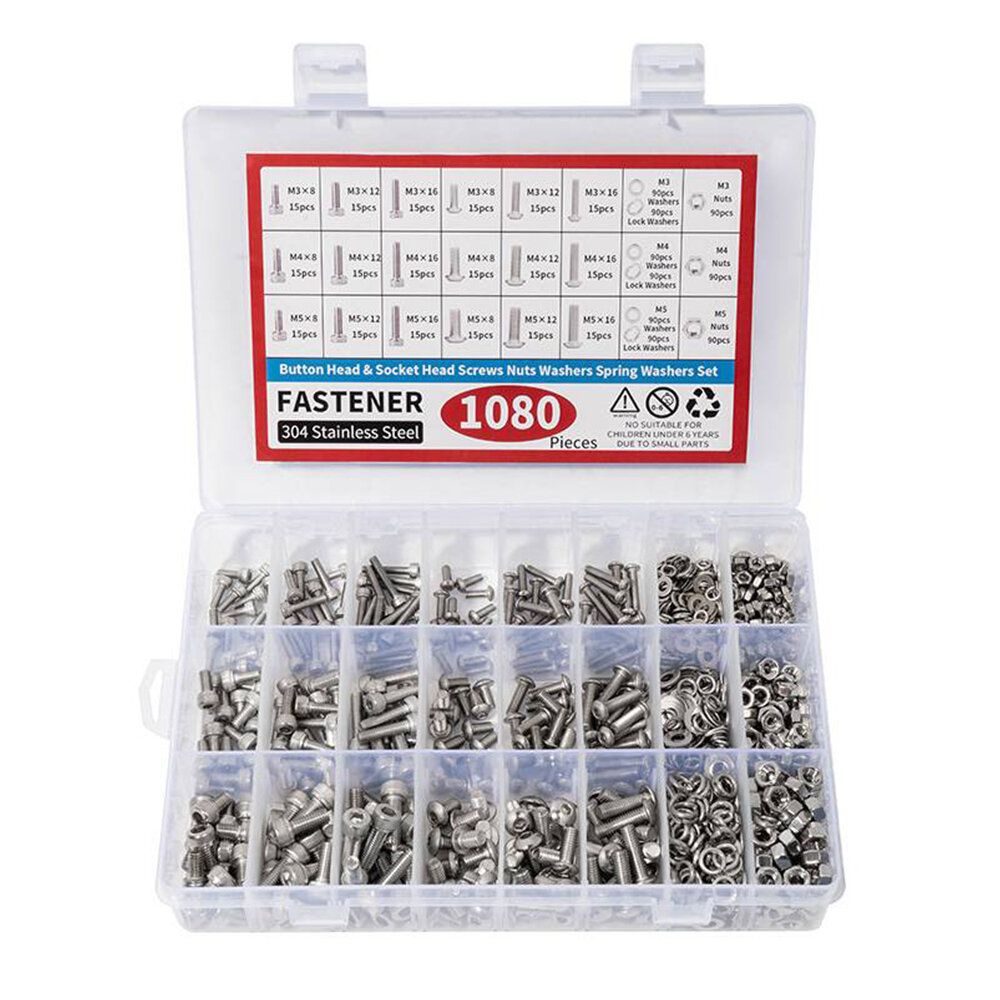 1080pcs Nuts And Bolts Assortment Kit M3 M4 M5 M6 Screw Set