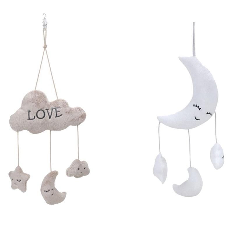 2 PCS Baby Crib Rattle Mobile Toy Bed Room Play Hanging Pendant Decor Floating Cloud Moon Baby Stroller Comforting Toy