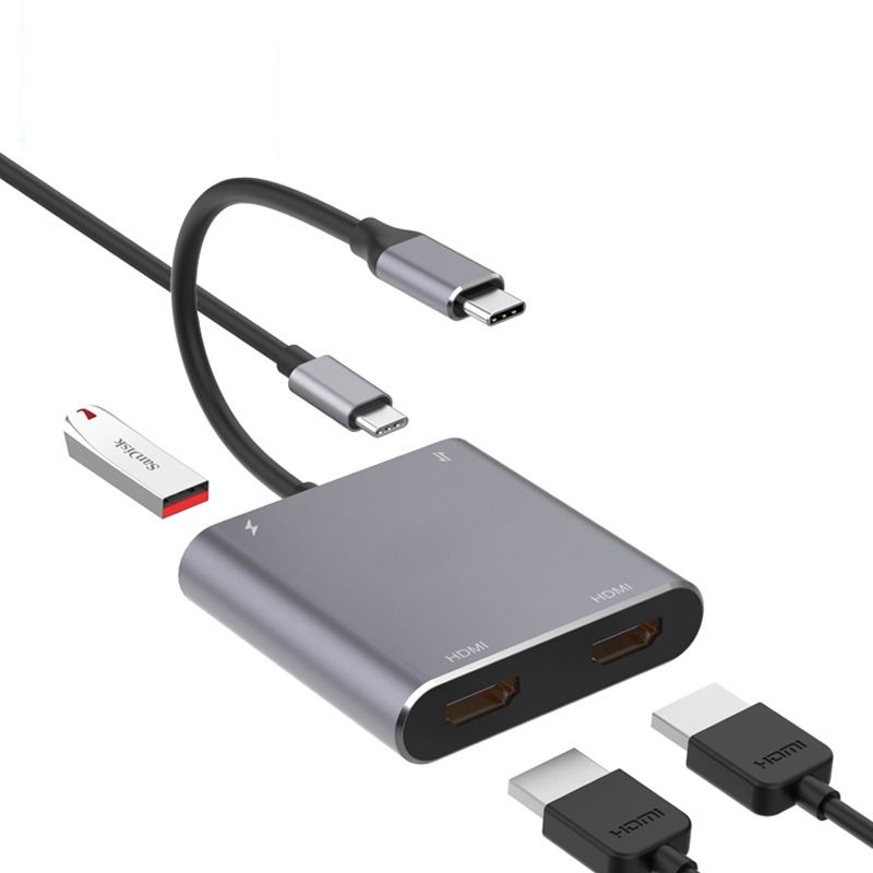 4 In 1 Type-C To Dual HDMI + USB + Type-C HUB Adapter