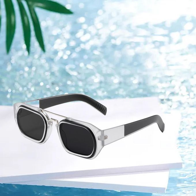Trendy Shape Beam Rectangle Sun Glasses Traveling Vacation Black Gray