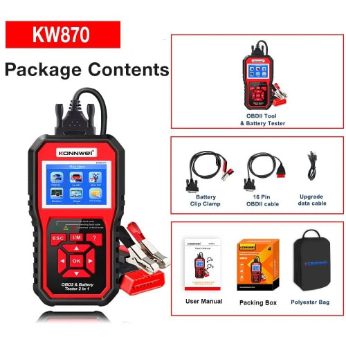 KW-870 Multi-Function Battery Tester & OBD II Scanner for Cars, Motorcycle, Diagnostic Tool