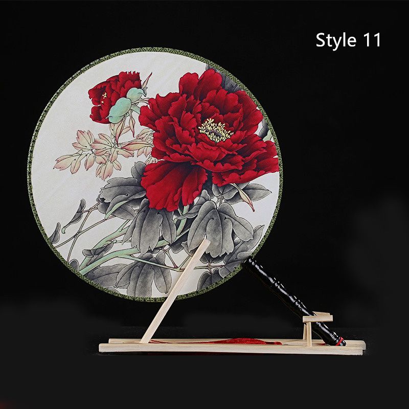 Tassel Round Circular Printed Chinese Side Style Handheld With Classical Flower Female Dancing Fan 28 Pendant Both Silk Styles