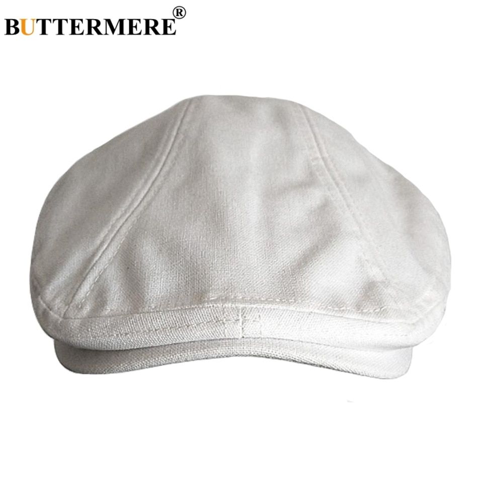 Linen Berets Men White Casual Flat Caps Women British Cabbie Directors Cap