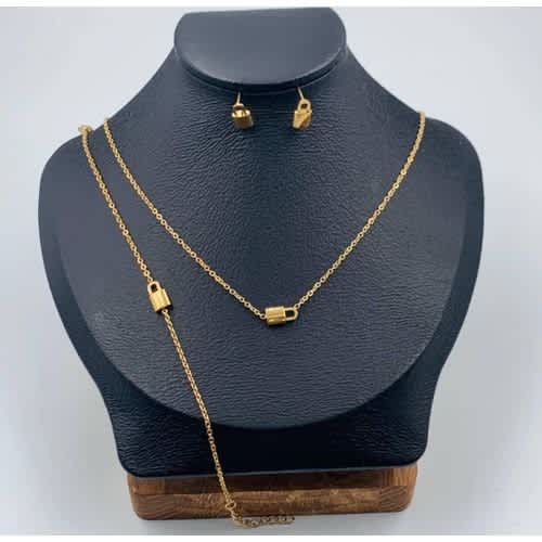 Lock Pendant Necklace Earring Stud Bracelet Jewelry Set Women