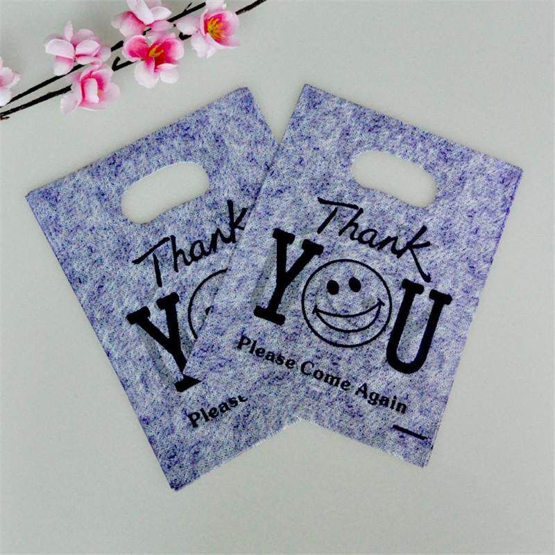 15x20cm "Thank You" Print Grey Plastic Gift Bag Favor Jewelry Boutique Gift Packaging Plastic Shopping Bags With Handle Royal Blue
