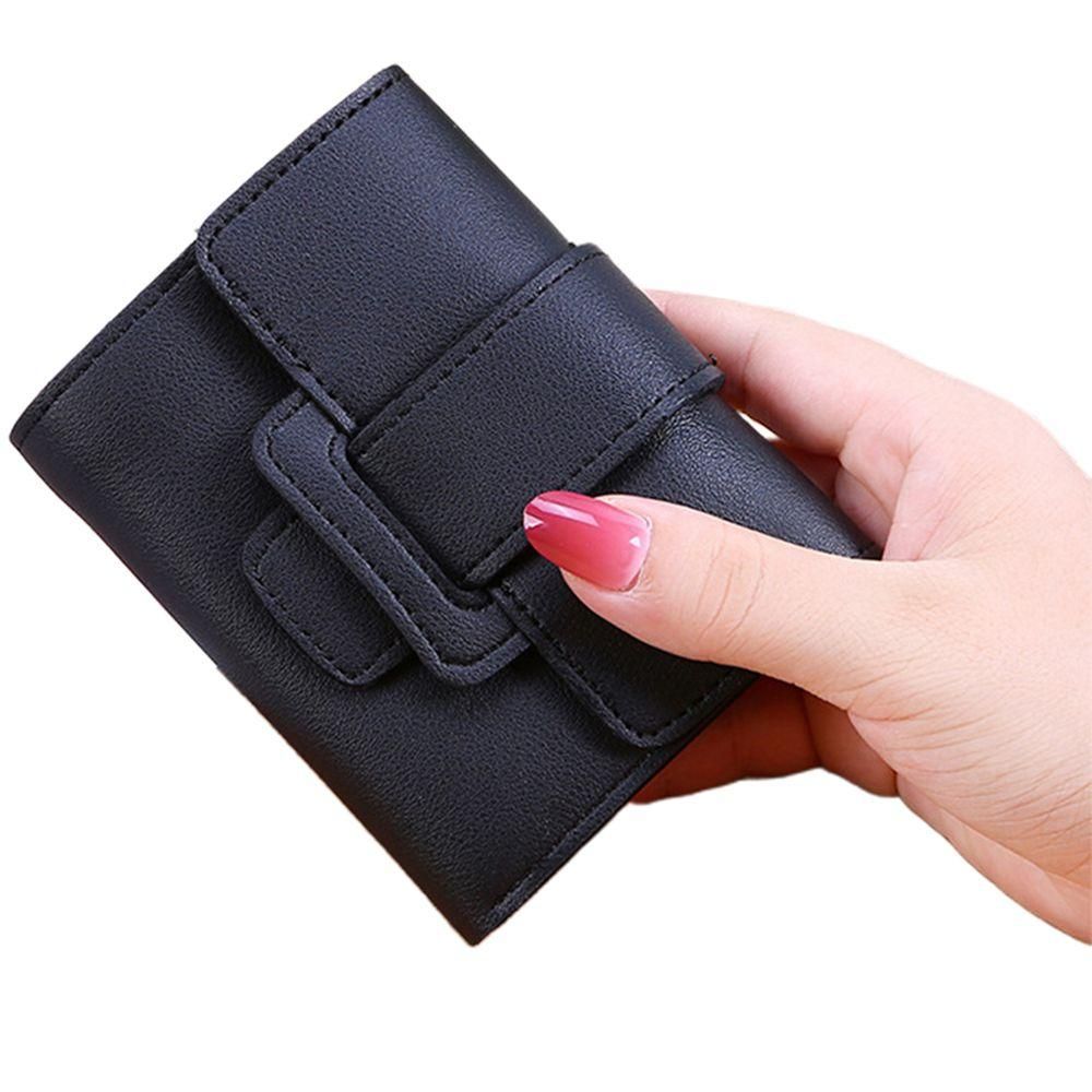 Women Solid Color Trifold Short Wallet Cash Black