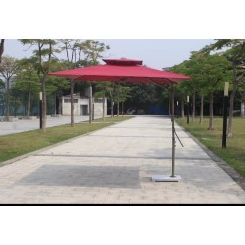 Outdoor Garden Umbrella With Marble Base - Wine