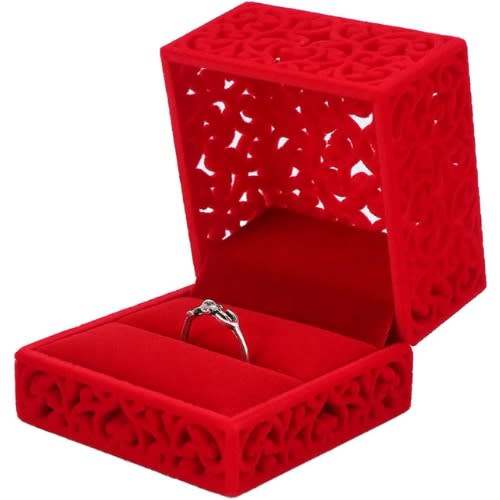 Delicate Velvet Jewelry Ring Box - 12pcs - Red