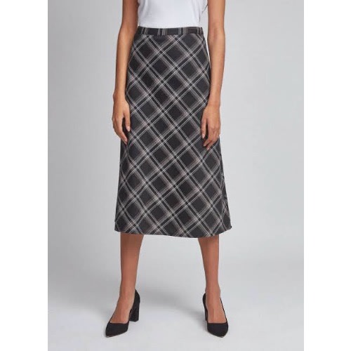 Checked Bias Midi Skirt - Black