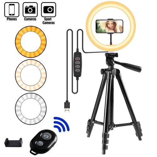 Adjustable Bluetooth Remote Control Tripod Selfie Stand with LED (3 Colors) Ring Light