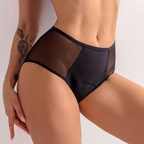 Upgrade 4_layer Menstrual Panties Physiological Pants Leak Proof Underwear Women Period Mesh Breathable Briefs Underwear(#black)