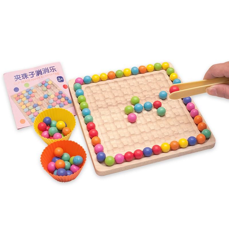 Wooden color clip beads toy children's Montessori puzzle two-in-one teaching aids early education puzzle desktop game chess - Bead Match
