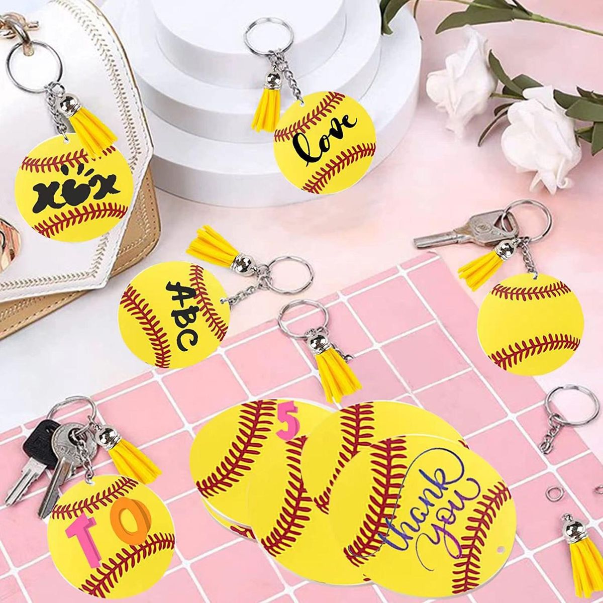 1 Set Acrylic Keychain Children Keychain Pendant DIY Craft Kit Yellow