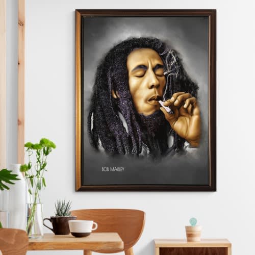 Large Framed Artwork Of Bob Marley