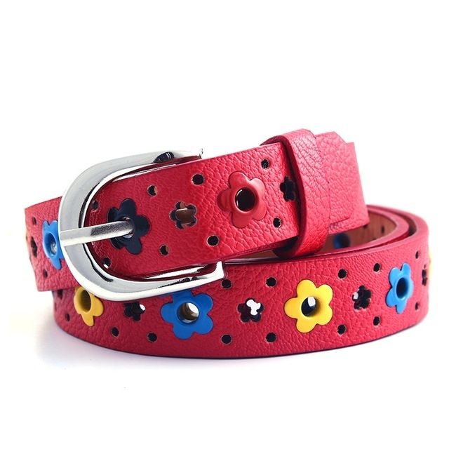 Flowers Pattern Hollow PU Leather Belt For Children(Red)