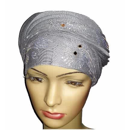Regal Front Studded Turban with Circle Studs - Ash Grey