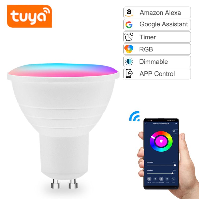 WiFi Smart GU10 Light Bulb Spotlight RGB+CCT 4W Dimmable LED Voice Control Work With Alexa Google Home Yandex Alice