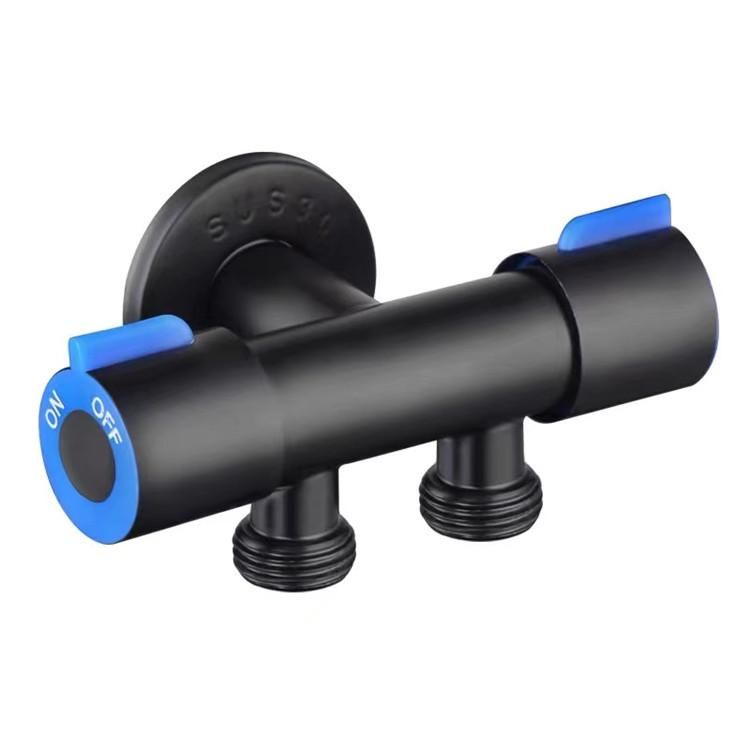 20mm Interface Toilet One In And Two Out Dual Use Angle Valve Black.