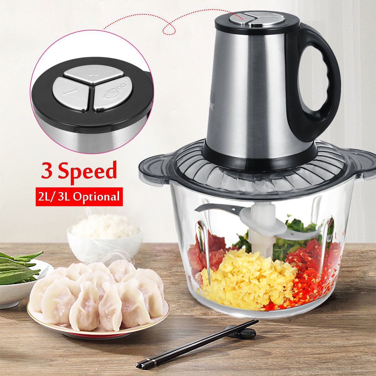 3 Speed 3L 220V Multifunction Electric Meat Grinder Mixing Food 304 Stainless Steel Mincer Chopper For Kitchen Silver