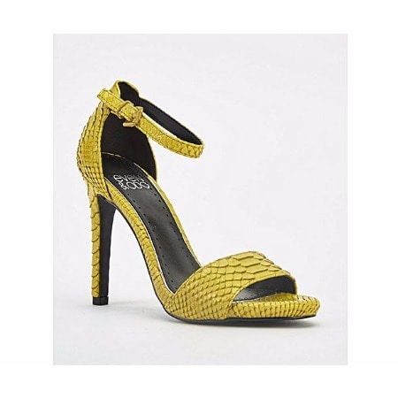 Mock Croc Stiletto Heeled Sandals- Yellow Size 3-8