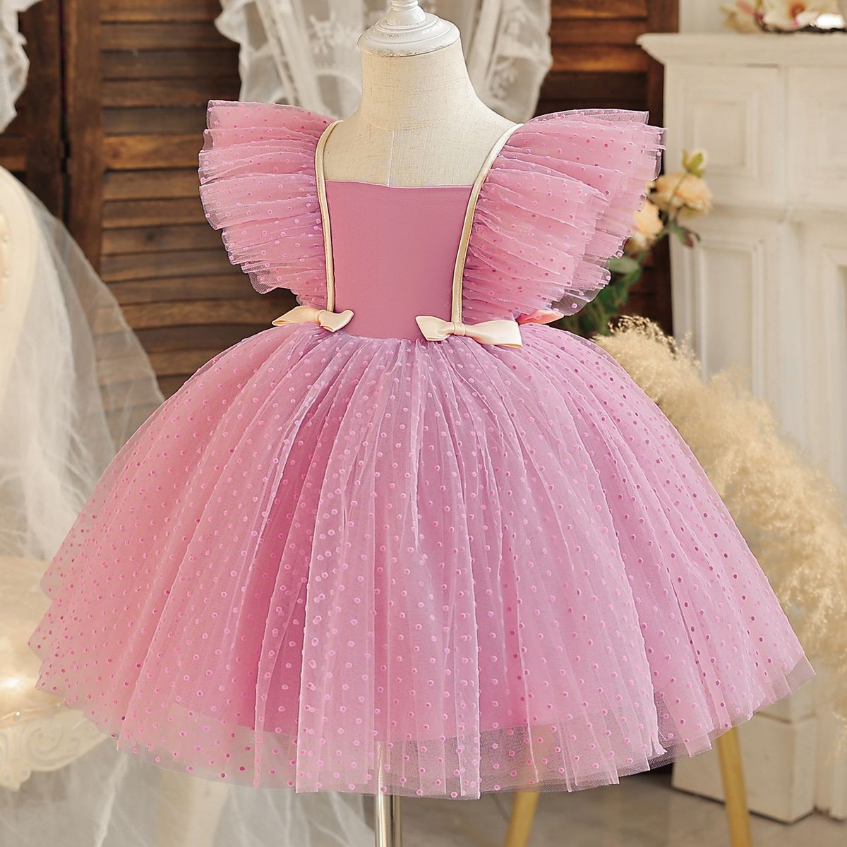 BABY GIRL QUALITY FIRST BIRTHDAY STRIPE BOW GOWN - PINK - BG411