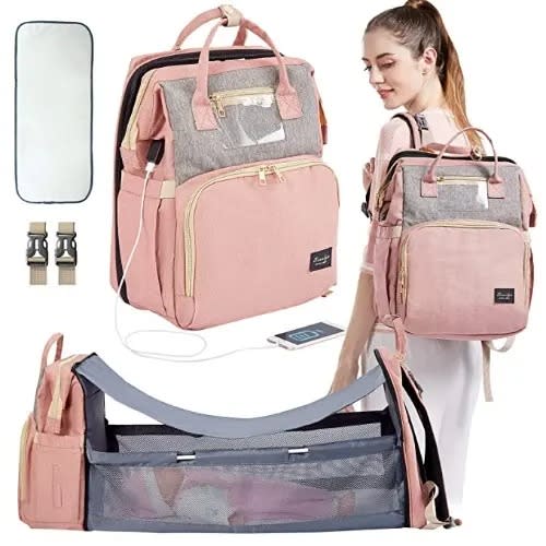Foldable Diaper Bag With Convertible Crib Space - Pink