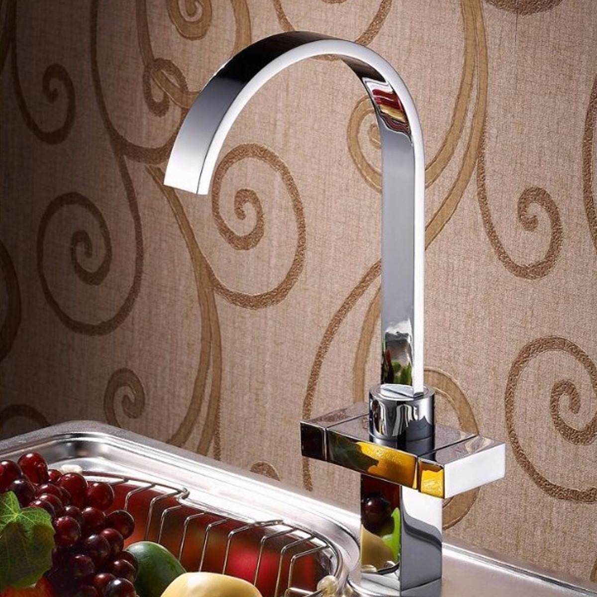 1 Set 360 Swivel Waterfall Fau Cet Spout Square Cold Hot Wat Er Swivel Faucet Double Twin Lever Kitchen Sink Basin Mixer Tap Silver