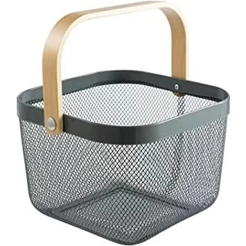 Multifunctional Mesh Basket With Wooden Handle - Grey