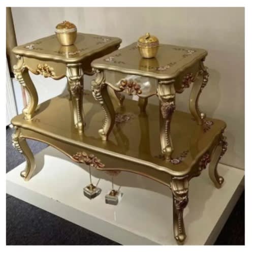 Royal Centre Table With 2 Side Stool- Gold