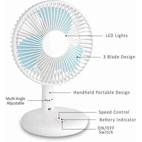 Led Light Rechargeable Table Fan - 4000mAh