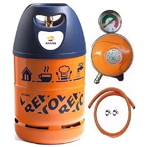 12.5kg Butano Gas Cylinder, Metered Regulator, Hose & Clips