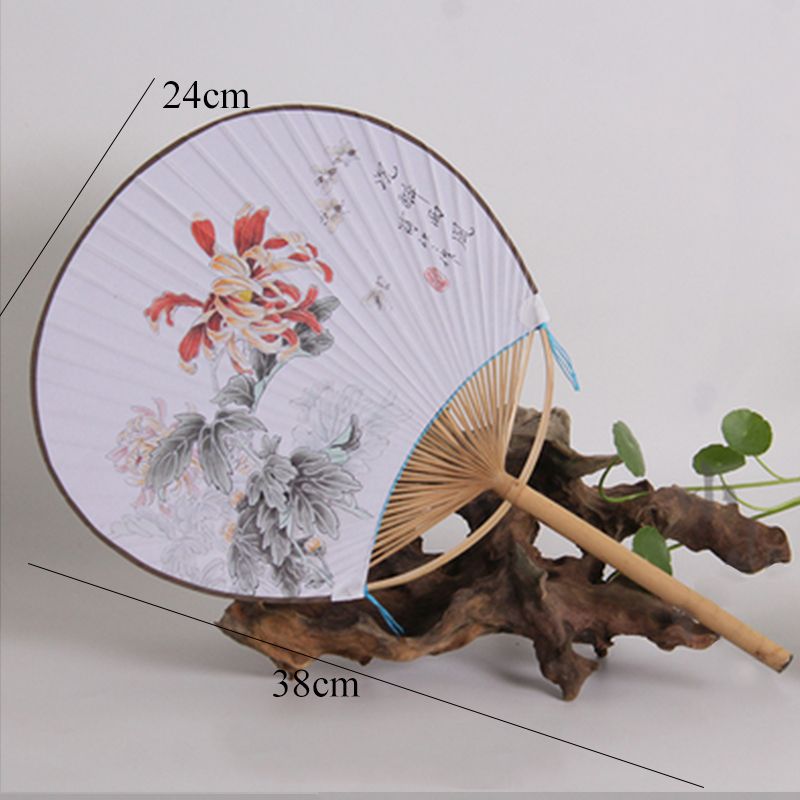 Bamboo Pu Decoration Shooting For Round Fashion Fan Style Old Cloth Printing Collection Fan Props Material Paper Silk Home