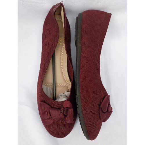 Butterfly Bow Ladies Socks Flat Office Shoe -Wine