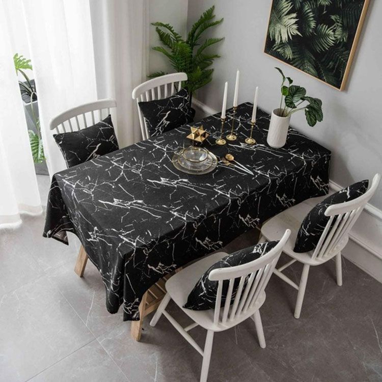 Marble Pattern Minimalist Tablecloth Cover Table Cloth Cotton Linen Dust-proof Cabinet Cloth-60x60cm(Black)