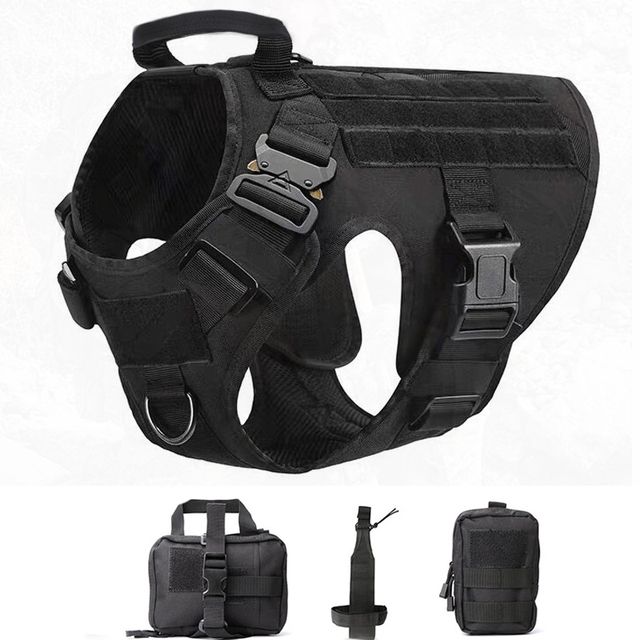 Tactical Dog Harness Leash Metal Buckle MOLLE German Shepherd Pet Large Big Dogs Military Training