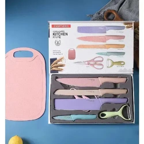 Knife Set With Chop Board - 7 Piece In A Set