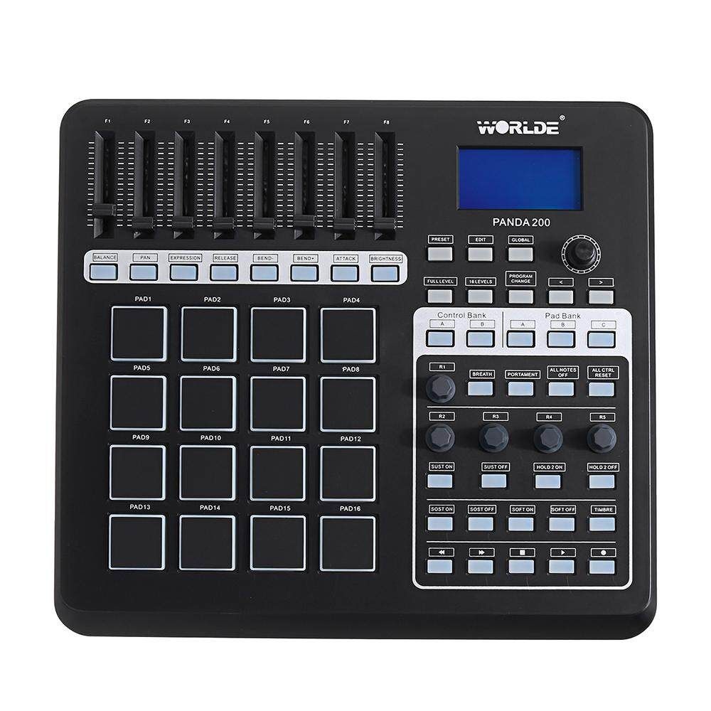 WORLDE PANDA200 Portable 16 Drum Pads USB MIDI Controller Keyboard LED Backlit MIDI Pad Controller