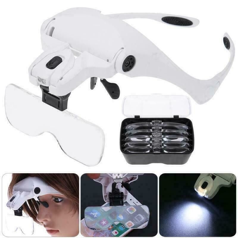 Headset Headband LED Head Light Magnifying Glass Loupe Adjustable With 1X, 1.5X, 2X, 2.5X, 3.5X Lens Magnifier Lamp Eyeglasses Eyewear Jewelry Repair Tools