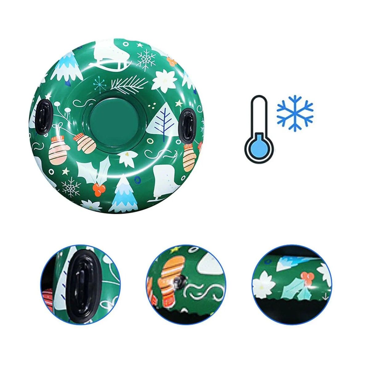 120cm Christmas Style Winter Inflatable Ski Circle With Handle Thicken Cold-resistant Inflatable Heavy Duty Snow Sled Tube