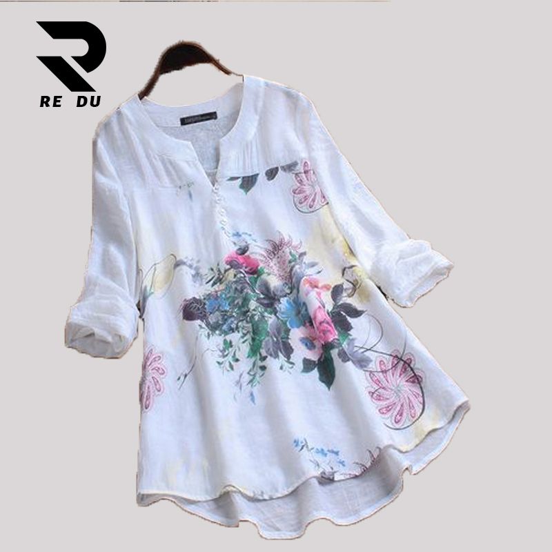 Women's Short -sleeved Women's Top Button Under The Flower Printed Shirt -white