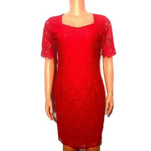 Ladies Net Design Dress - Red