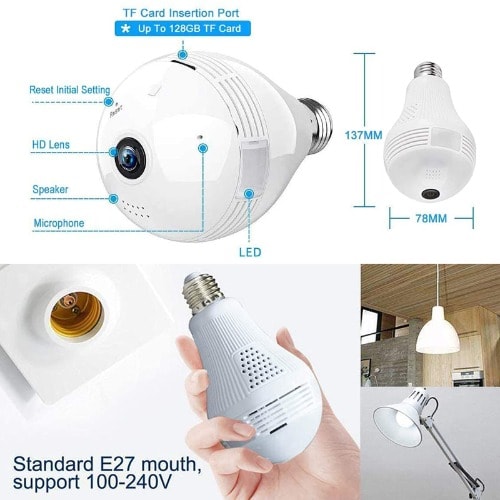 Wi-fi Smart Panoramic Bulb Light Hidden 360 Degree View Camera